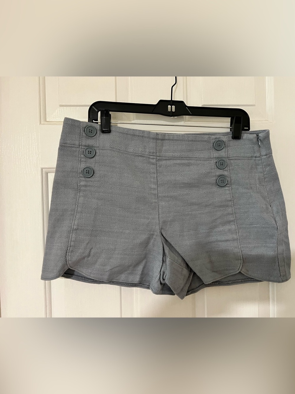 LOFT Gray High-Waist Button-Accent Shorts